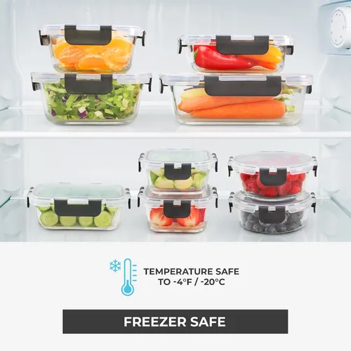 Vista 14 de Freshware - Recipientes de almacenamiento de vidrio con tapas, 24 piezas, recipientes de vidrio para almacenamiento de alimentos con tapas, a prueba