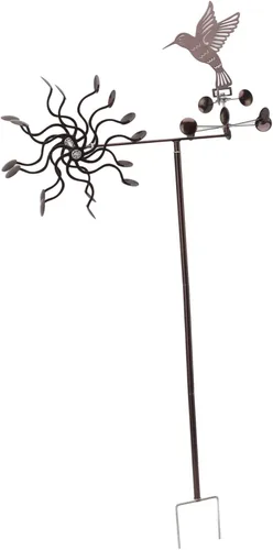 Vista 6 de Haofy Molinillo de viento para exteriores, estacas de metal para patio, molino de viento de metal, colibrí, escultura de viento para césped al aire