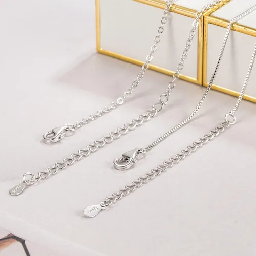 Vista 4 de Dankadi - Collar italiano de plata de ley 925 para mujer de 0.9 mm, cadena de caja, cadena rolo de 1.3 mm, cierre de garra de langosta - Cadena