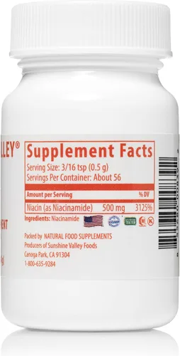 Vista 2 de Sunshine Valley Super N Niacinamida en polvo (1 onza) – Suplemento dietético de niacina vitamina B3 para energía, digestión, piel antienvejecimiento