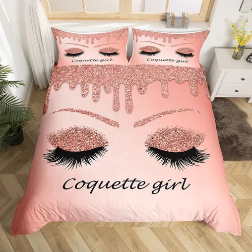 Vista 2 de Erosebridal Juego de funda de edredón de pestañas tamaño individual, hermoso juego de ropa de cama femenina para niñas y mujeres, decoración