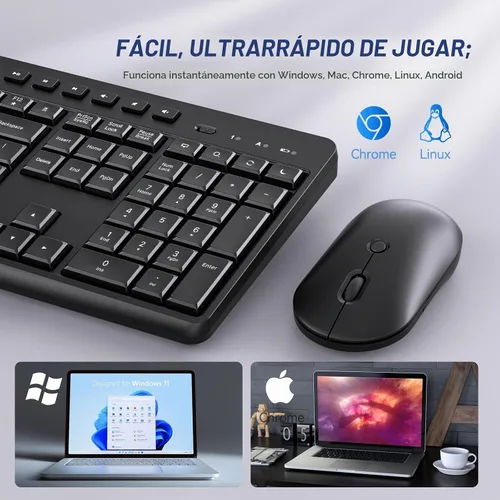 Vista 9 de Combo de teclado y mouse inalámbricos, teclado inalámbrico silencioso Acebaff 2.4G con soporte para tableta de teléfono, mouse silencioso, 11 teclas