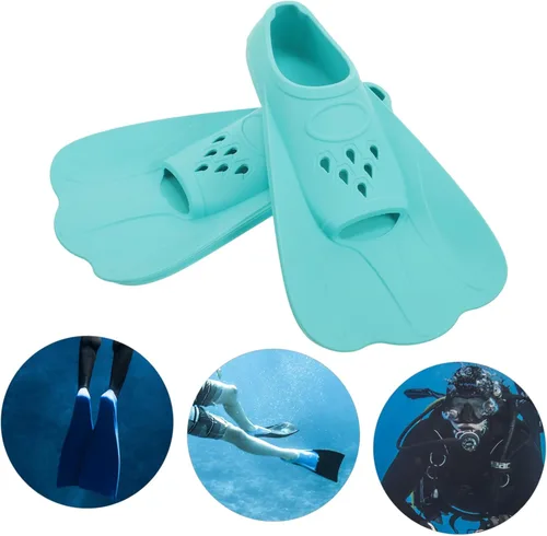 Vista 6 de Happyyami Aletas de natación cortas de silicona para adultos y aletas de entrenamiento flexibles para esnórquel en piscina y mar, cómodo diseño sin