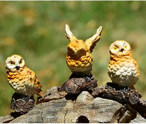 Vista 5 de 5 piezas de búhos de jardín de hadas adornos en miniatura de animales mini figuras de resina para musgo, paisaje, bonsái, manualidades, decoración