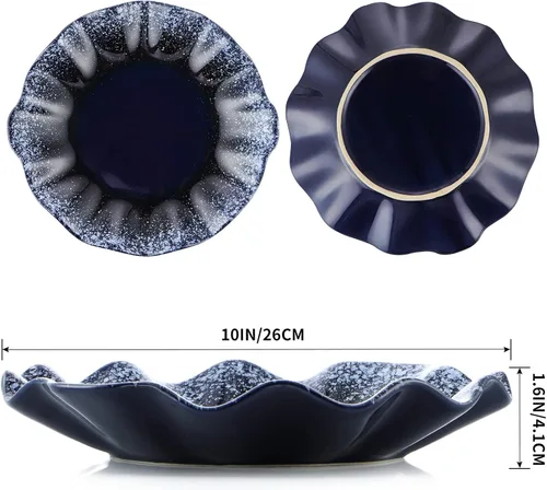 Vista 3 de Plato decorativo de cerámica, bandeja de decoración de centro de mesa de 10 pulgadas, plato de soporte para joyas con borde de volantes