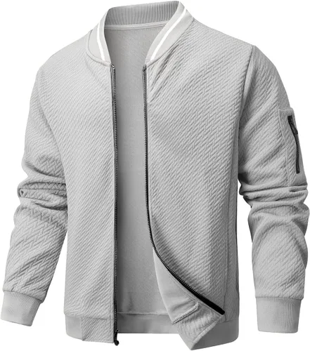 Vista 8 de Chaqueta casual para hombre, ajuste holgado, chaqueta ligera varsity bomber con cremallera