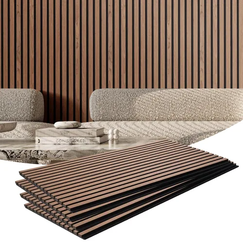 Vista 15 de VEVOR Panel Acústico de Listones de Madera, 7.9 x 94.5 pulgadas, Pared de Acento MDF de 4 Piezas, Tablero de Madera Falsa para Decoración