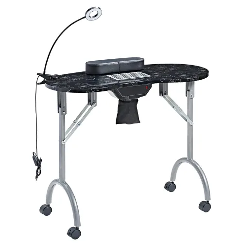 Vista 7 de CHAOEEMY Mesa de Escritorio para Uñas Portátil Mesa de Manicura, Mesa Profesional para Uñas con Lámpara de Mesa LED con Enchufe USB, Almohada