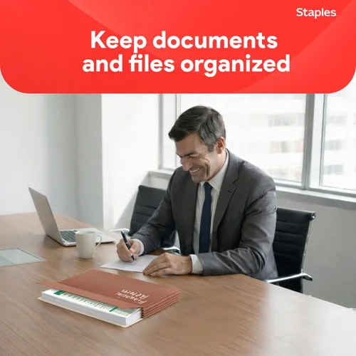Vista 5 de Staples Bolsillos reforzados para archivos, tamaño carta, expansión de 3.5 pulgadas, archivos de acordeón marrón resistentes para organización