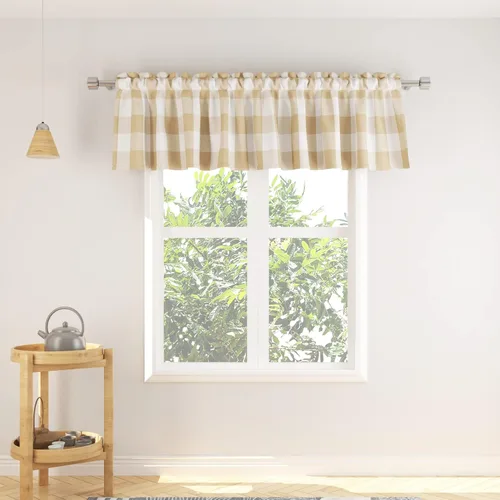 Vista 103 de Cenefas de cortina para ventana de 16 pulgadas de largo, 2 paneles de cuadros búfalo, cortinas pequeñas con bolsillo para barra, estilo clásico