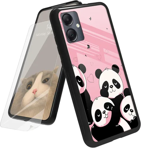 Vista 178 de Funda para Samsung Galaxy A12 5G con protector de pantalla, parte trasera de vidrio templado + TPU de silicona suave que absorbe los golpes