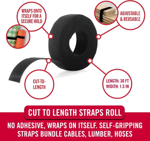 Vista 2 de Rollo "One Wrap" de Velcro Brand, para cables. 45 pies x 1.5 pulgadas, rollo grande, color negro, Negro