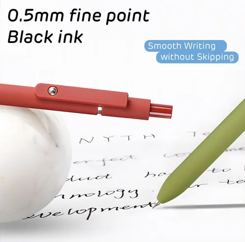 Vista 2 de 5 bolígrafos retráctiles de gel retro, bolígrafos de tinta negra de secado rápido, 0.5mm de punta fina con escritura suave y estética, bolígrafos