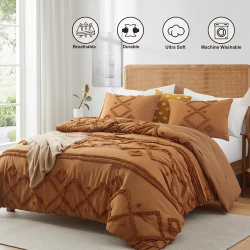 Vista 26 de Oli Anderson Juego de Edredón Beige Queen Acolchado Juego de Ropa de Cama Queen 3 Piezas, Edredón Boho Shabby Chic con 2 Fundas de Almohada