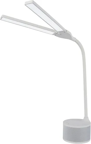 Vista 3 de OttLite Lámpara de escritorio LED con doble cabezal y altavoz Bluetooth, regulable con control táctil y modos de color, puerto de carga USB, LED