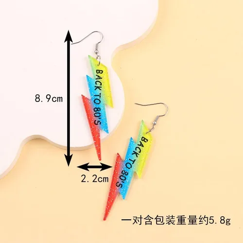 Vista 3 de Aretes de neón de los años 80 para mujer, coloridos relámpagos acrílicos, aretes colgantes retro de los años 80 y 90, accesorios de fiesta, joyería
