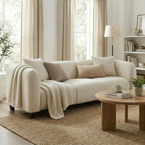 Vista 12 de Sofá de asiento profundo moderno de 3 plazas con patas de madera de abedul, sofá de cuero de 80.25 pulgadas, sofá tapizado suave para sala de estar