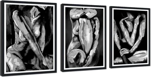 Vista 76 de Novatique 3 piezas de arte de pared sexy en blanco y negro para parejas desnudas, decoración de pared abstracta de amor para mujeres y hombres, arte