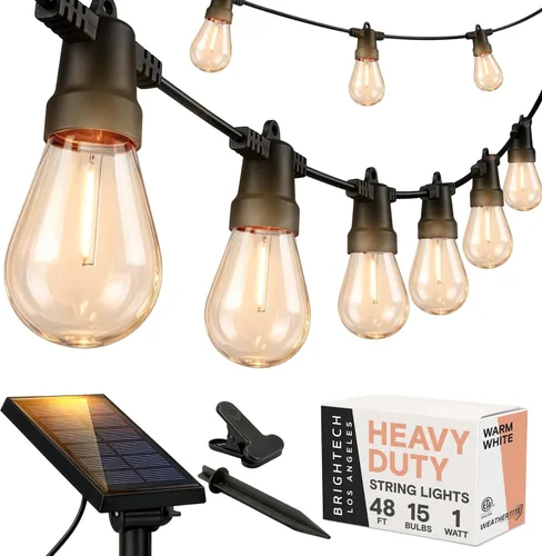 Vista 13 de Brightech Ambience Pro - Guirnalda de luces LED impermeables para exteriores con energía solar – Luces de patio de grado comercial con bombillas