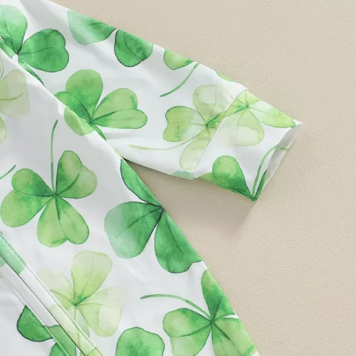 Vista 6 de Beautooly Trajes irlandeses para bebé niña, lindo mameluco de manga larga con lazo para la cabeza, día de San Patricio, ropa para recién nacida