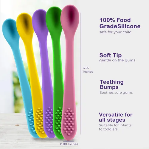 Vista 3 de Baby Spoons Cuchara de silicona para bebé de primera etapa - Utensilios para bebés de alimentación automática - Cucharas para bebés de primera etapa