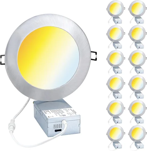 Vista 11 de POPANU Lámpara LED empotrable de 4 pulgadas, lámpara de techo sin lata de 9 W, 5 CCT, 4 pulgadas, luces LED de oblea, kits de carcasa y molduras