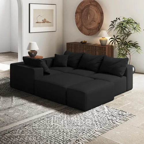 Vista 4 de Sofá interior minimalista, sofá de nube tapizado de combinación gratuita, sofá modular de chenilla con almohadas, cómodo para sala de estar, Negro