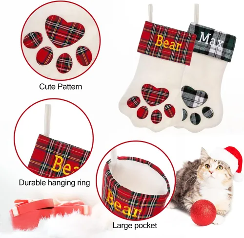 Vista 2 de Calcetín de Navidad Personalizado Grande Tejido Personalizado Bordado con Nombre Calcetín de Navidad para Familia Niños Mascotas Decoración