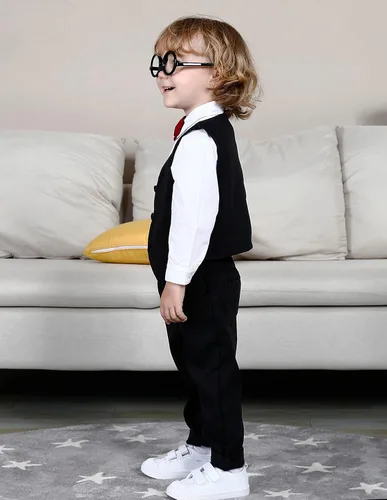 Vista 106 de A&J DESIGN Conjunto de traje de caballero para niños pequeños, 3 piezas, camisas, chaleco y pantalones