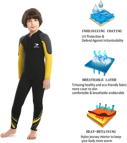 Vista 7 de ZCCO - Traje de neopreno para niños, traje de baño de 2.5 mm para adolescentes, traje de baño de cuerpo completo para niños y niñas, traje de baño