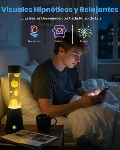 Vista 6 de AONESY Lámpara de movimiento líquido con control remoto y temporizador de 12 horas, luz nocturna que cambia de 17 colores, lámpara de mesa LED