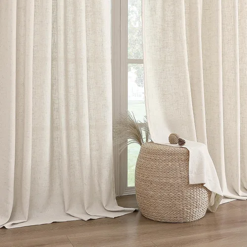 Vista 2 de H.VERSAILTEX - Cortinas de lino de 63 pulgadas de largo, juego de 2 paneles, cortinas de campo completamente filtradas de luz para privacidad