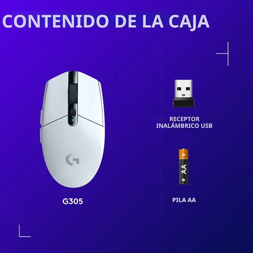 Vista 9 de Logitech G 305 Lightspeed - Mouse inalámbrico para juegos, sensor de héroe, 12,000 DPI, ligero, 6 botones programables, batería de 250 horas, Blanco