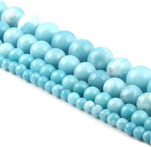 Vista 4 de Cuentas de larimar 100% naturales redondas de piedra suelta para hacer joyas, collar, regalo, 0.157 in