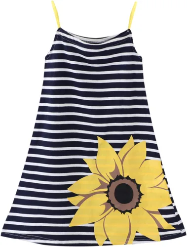 Vista 5 de HILEELANG Vestido de verano para niña, sin mangas, de algodón, casual, con tirantes delgados, camiseta de jersey, vestido de playa fresco