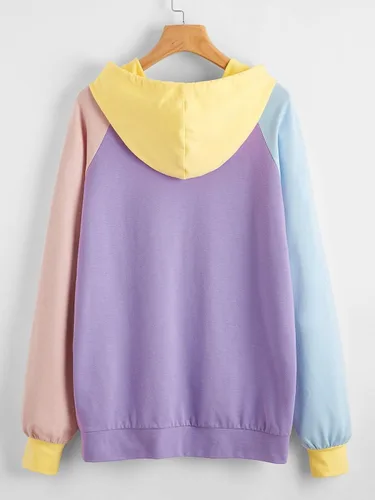 Vista 2 de DIDK Sudadera con capucha para mujer de manga larga con cordón de colorblock