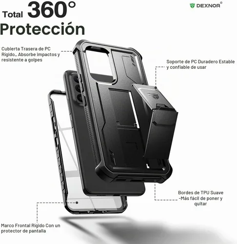 Vista 6 de Dexnor Funda para Samsung Galaxy A53 5G, protector de pantalla y soporte integrados, protección a prueba de golpes de grado militar para Samsung