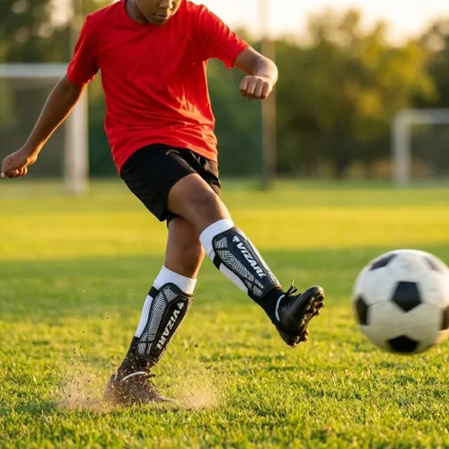 Vista 11 de Vizari Malaga - Espinilleras de fútbol transpirables y ligeras, con protección para el tobillo, reducen golpes y lesiones, para adultos, jóvenes