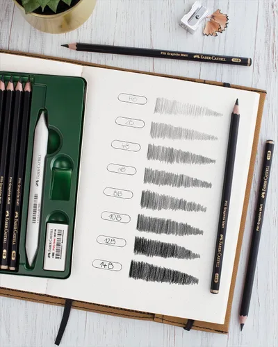 Vista 4 de Faber-Castell 3 Lápices de Grafito Mate Pitt en Lata - 10B, 12B, 14B - Lápices de Grafito Negro Mate
