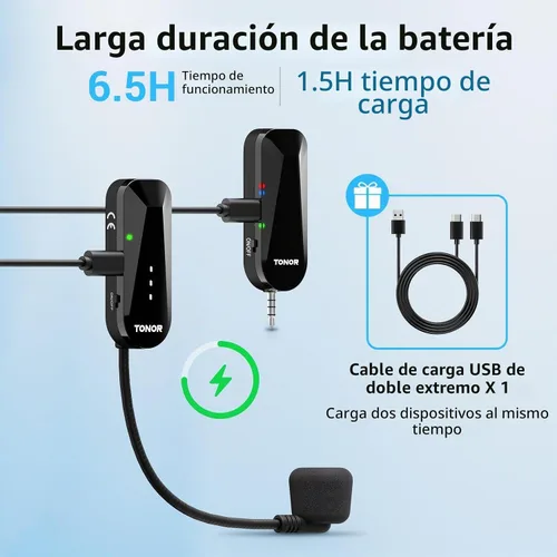 Vista 5 de TONOR Micrófono inalámbrico para auriculares, 2 en 1 UHF Microfono Headset