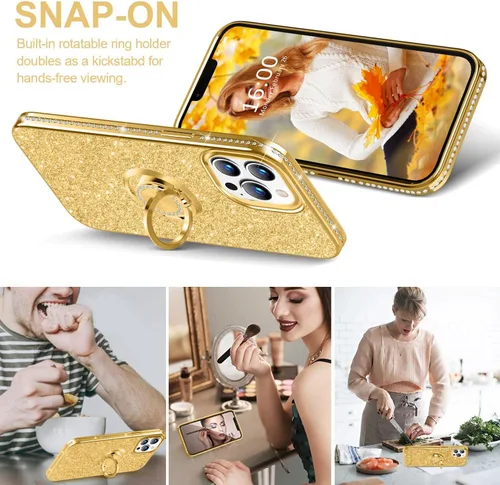 Vista 3 de Thomo Funda compatible con iPhone 13 Pro Max, [Bling Kickstand] Bonita funda protectora de cuerpo completo con diamantes para iPhone 13 Pro Max