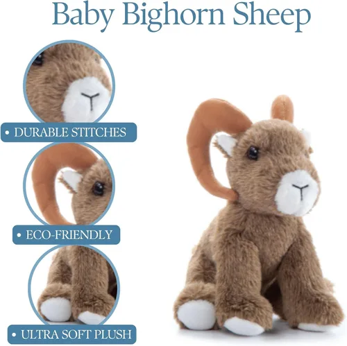 Vista 3 de The Petting Zoo Bighorn - Peluche de oveja, regalos para niños, animales salvajes del zoológico de Onez Babiez, peluche de oveja borregosa, 6