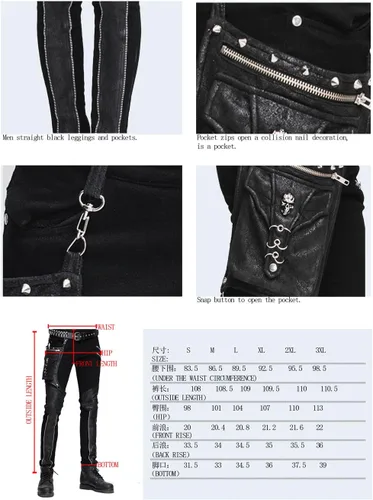 Vista 5 de Devil Fashion Pantalones casuales para hombre punk patchwork rectos con bolsillo