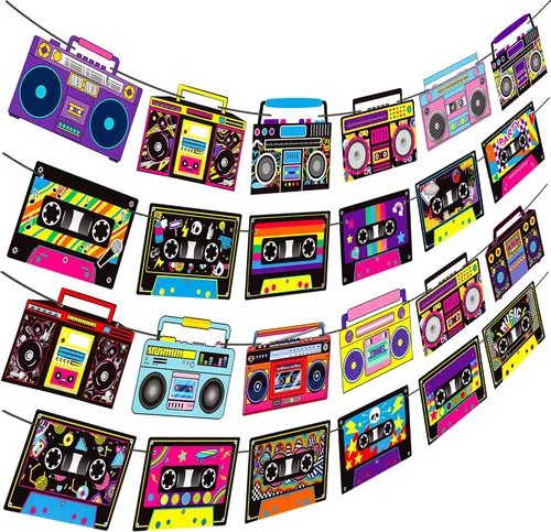Vista 2 de Cinta de casete para fiestas, decoración de fiesta, 4 unidades de radio, boombox, decoración de fiesta de 1980, decoración de fiesta de hip hop