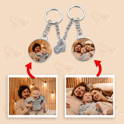 Vista 7 de BOPREINA 2 llaveros personalizados con foto para él y ella, grabado de imagen de doble cara, llavero a juego para parejas, regalo conmemorativo