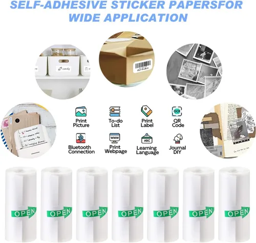 Vista 5 de 10 rollos de papel adhesivo para impresora térmica, 2.244 x 0.984 in, autoadhesivo, para mini impresora adhesiva, cámara instantánea