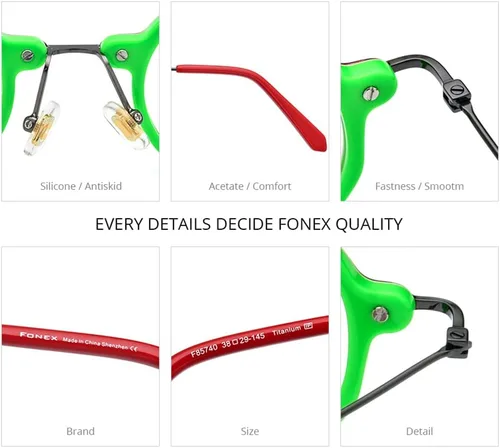 Vista 4 de FONEX Gafas de titanio con montura de acetato para hombre, 2022, nuevas gafas de polígono retro para mujer, gafas ópticas F85740