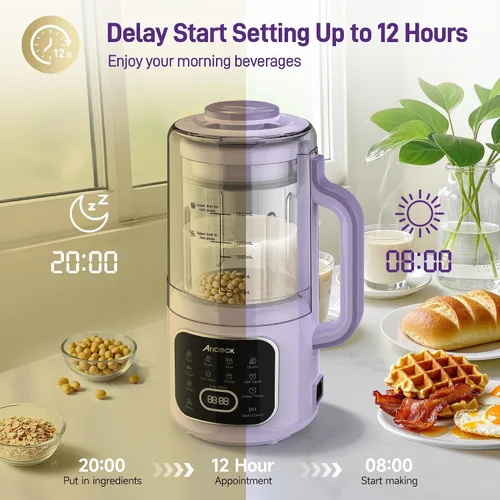 Vista 5 de 11 en 1 máquina de leche de nueces, máquina de leche de soja de 50 onzas con autolimpieza Almond Milk, Oat, Soy, Yogurt, Juice, Ultra-Quiet