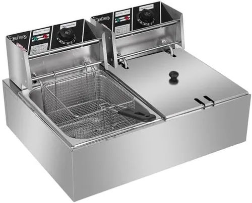Vista 4 de Freidoras eléctricas de grasa profunda con cesta extraíble Freidoras de aceite eléctricas de doble tanque de cocina Máquina de freír 5000W MAX