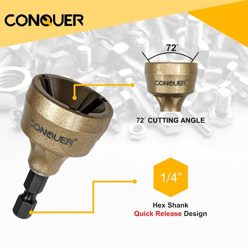 Vista 3 de Conquer Tools Ultimate Precision Bundle: Juego de herramientas de chaflán de desbarbado con hoja de tungsteno premium y barra de extensión magnética